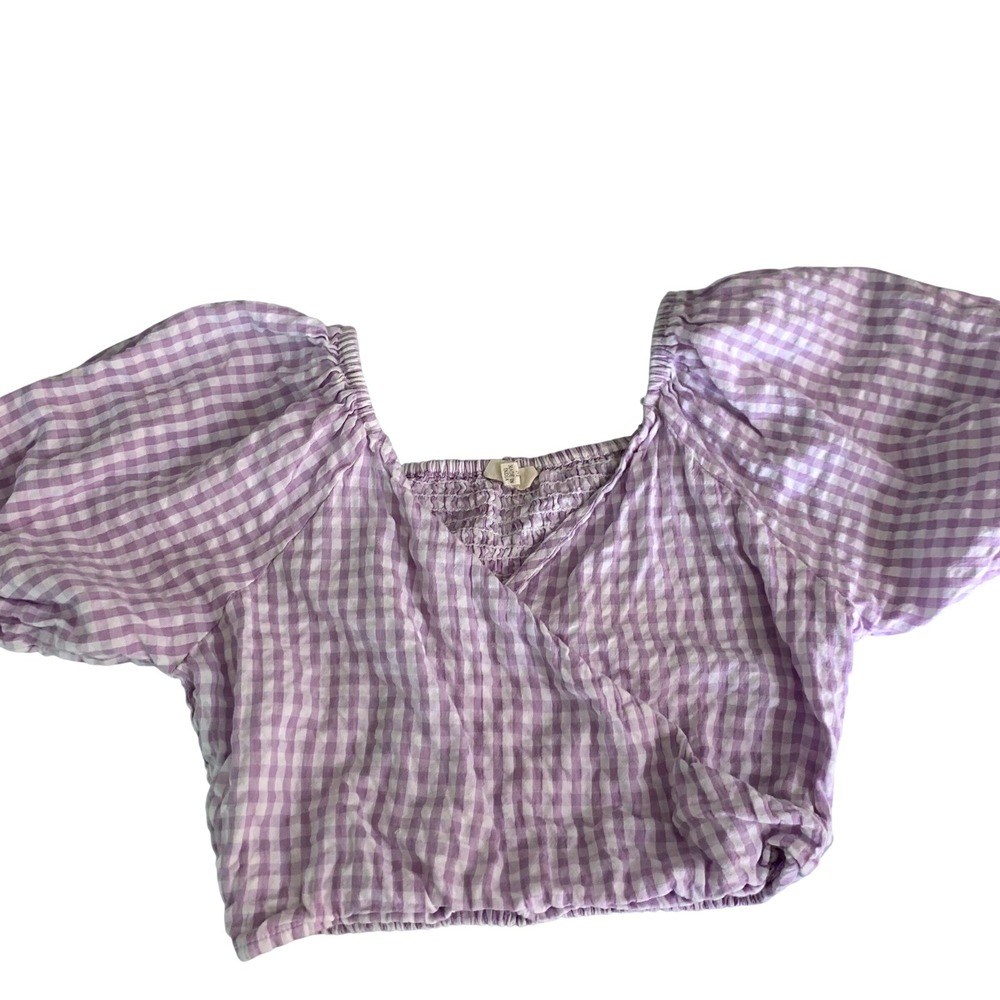 Sim & Sam Gingham Crop Top Medium Wrap Smocked Coquette Softgirl Cute Farmcore